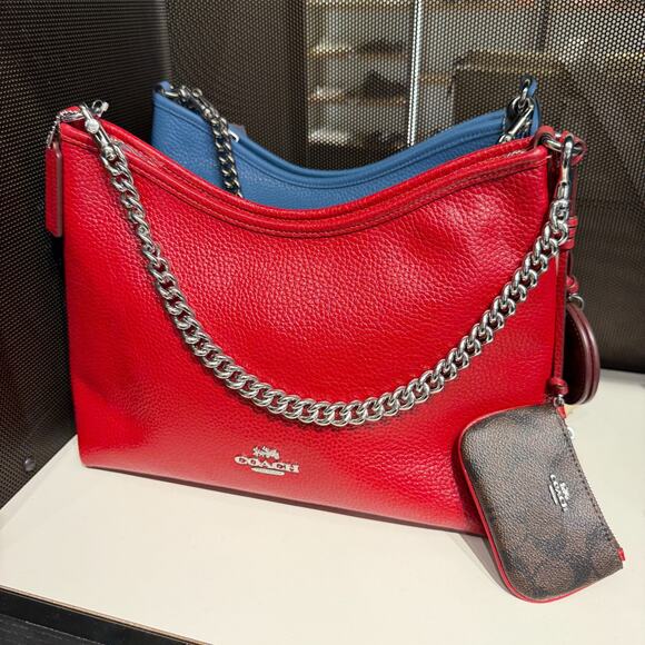 Last 1 ‼️Coach CBI94 Laurel Shoulder Bag Mirror Charm Pouch Dark Cardinal/Walnut - Picture 2 of 12